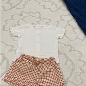 White T-Shirt and Orange Checkered Shorts Set
